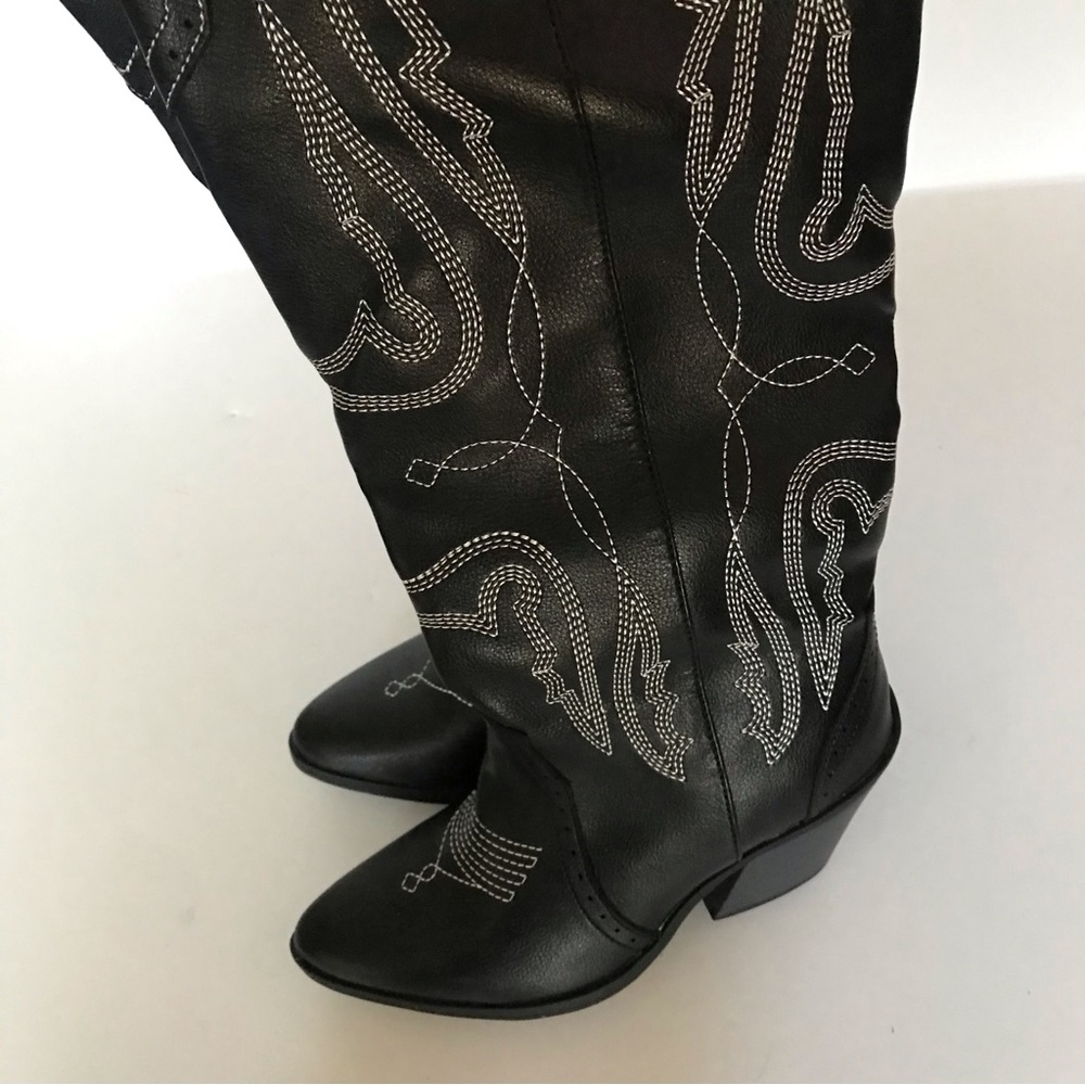 New! Women's Black Western Embroidered Mid-Calf Boots - Picture 3 of 6
